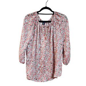 Chaps Womens Floral Print Blouse Pink & White 3/4 Sleeve Size S